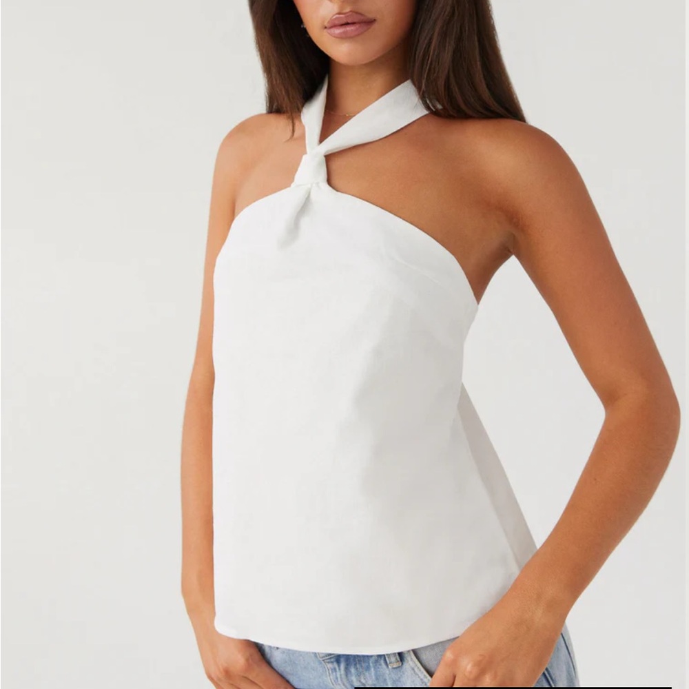 Peppermayo White Asymmetrical Sleeveless Blouse
